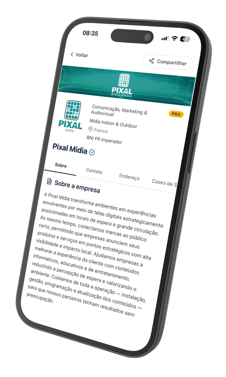 Perfil de empresa no app BConex